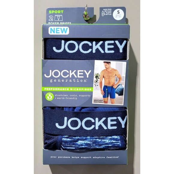 Jockey Generation Small 28-30 Performance Sport 2 Count Navy Blue Boxer Briefs - Picture 1 of 5